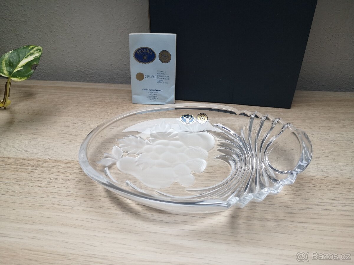Křišťálová mísa Bohemia Crystal – broušený dekor ovoce, nová - 2