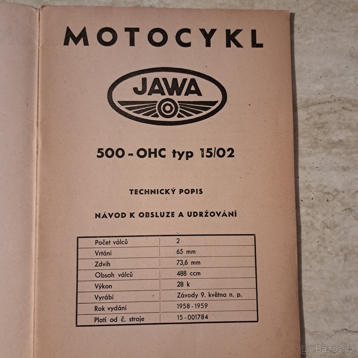 Jawa 500 OHC, originál príručka - 2