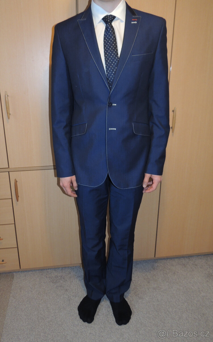 Pánský oblek vel. 48 tmavě modrý na postavu 170-175 cm - 2