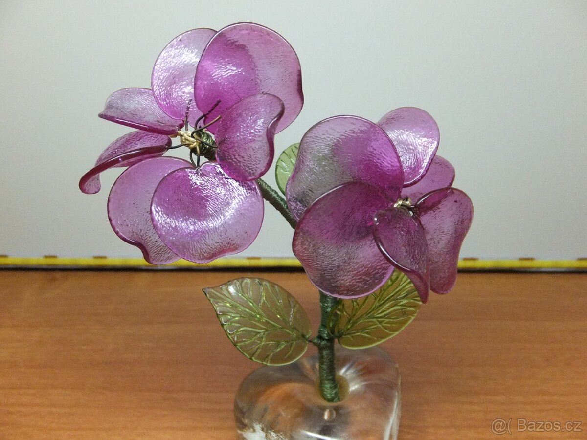 Starožitná krásná skleněná kytička, předpoklad J. Brychta, Ž - 2