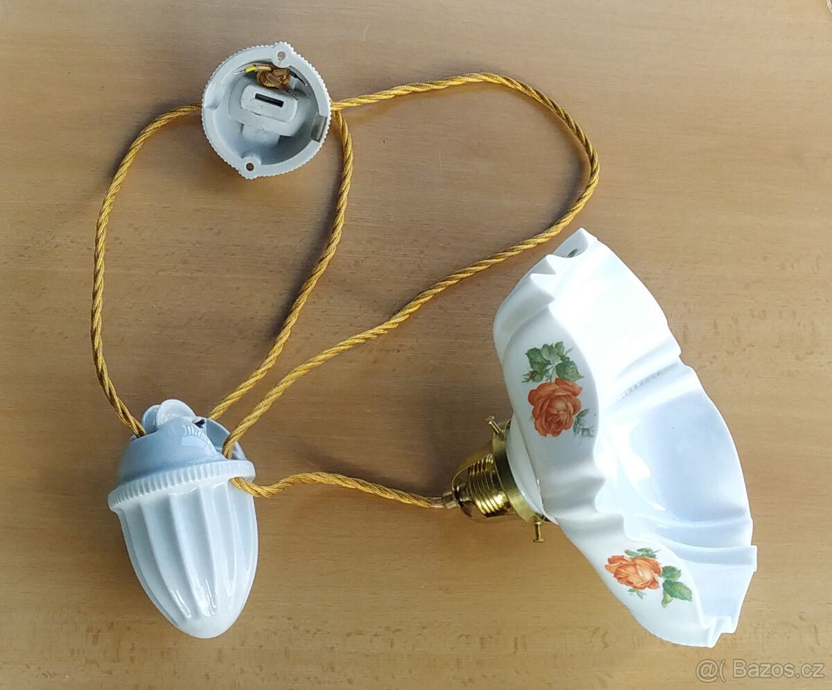 Hezký starý stahovací lustr / stahovačka s dobovým stínidlem - 2