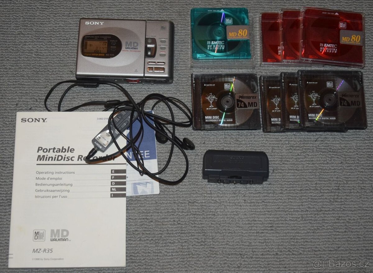 MD minidisc SONY MZ-R35, DO, sluch,,manual, adapter AA bater - 2