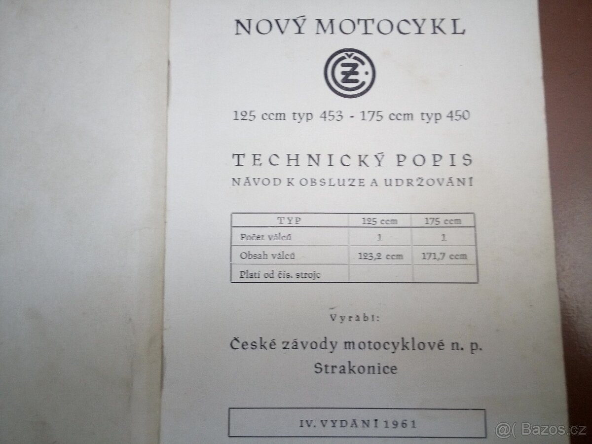 čz 125typ 453, čz 175typ 450 popis a návod k obsluze 1961 - 2