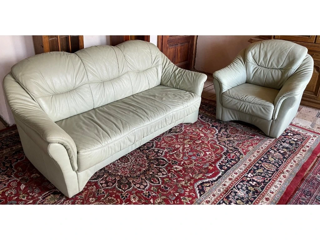 Luxusní kožená sedací souprava 3+1+taburet,1900 - 2