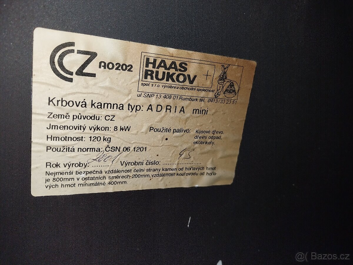 Krbová kamna ADRIA mini 8 kW. - 2