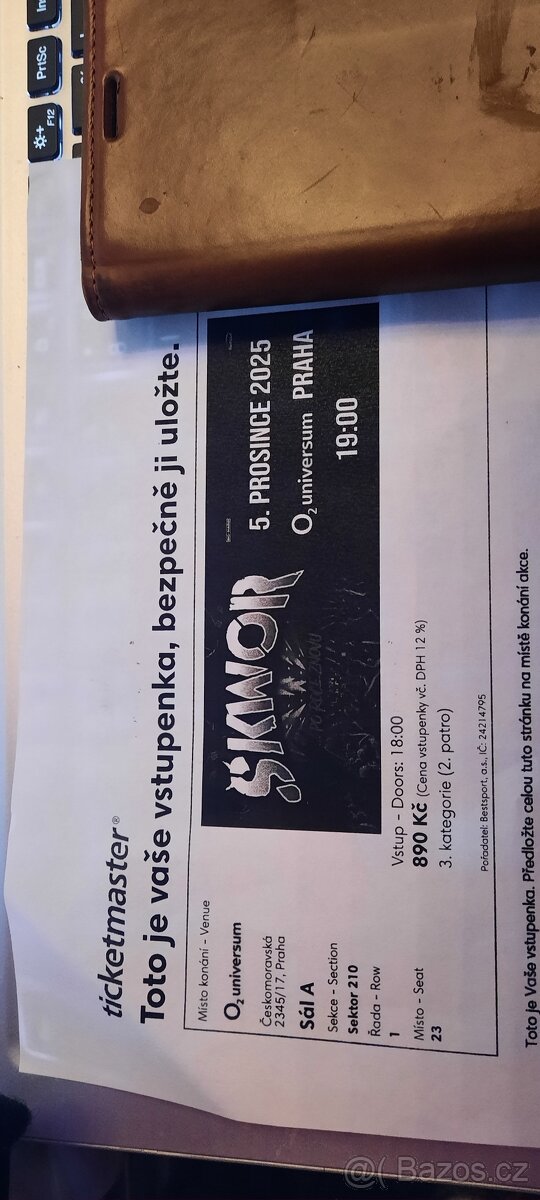 prodám 2 lístky k sezení na koncert Škvor 5.12.2025 - 2