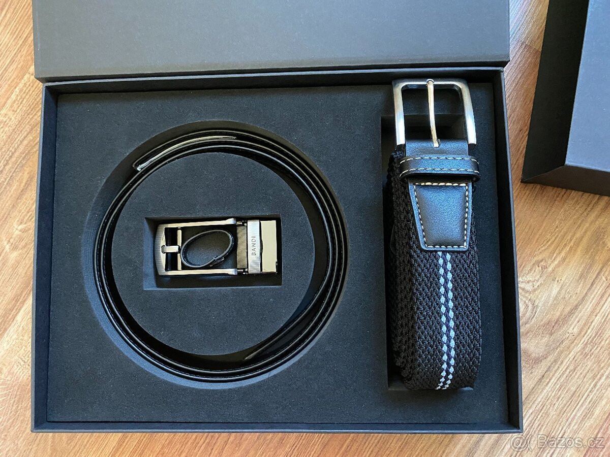 Nový dárkový set opasků Bandi - kožený černý, pružný černý - 2