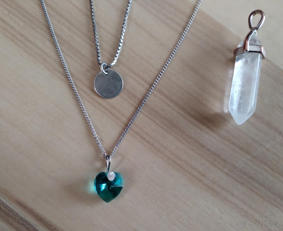 2x stříbrný řetízek, přívěsek srdce, penízek - 2