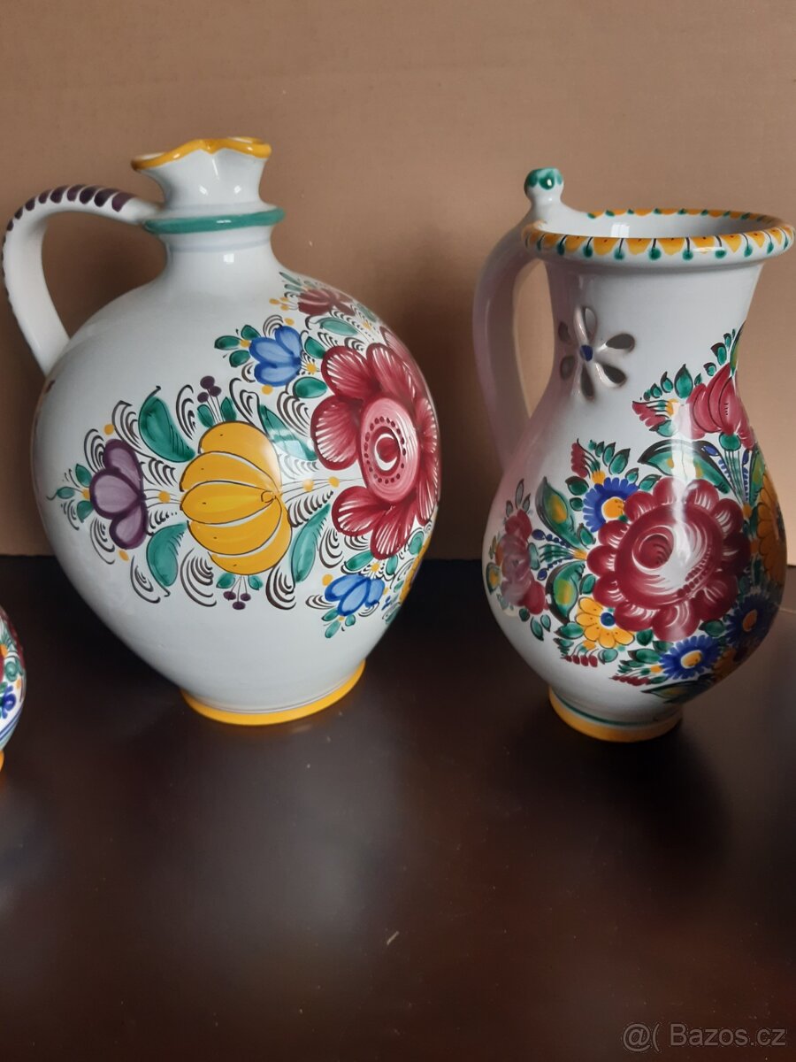 Set pálený z hlíny-džbán, vázy...ručně malovaný - 2