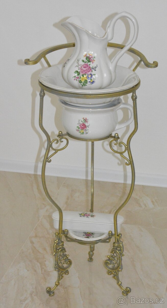 Retro porcelánový mycí set na kovovém stojanu (1) - 2