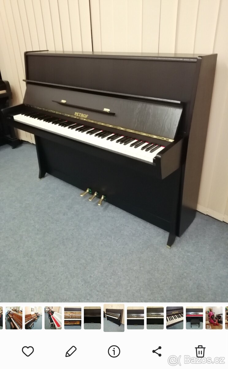 Prodám pianino PETROF K 114, černý satén, TOP stav - 2
