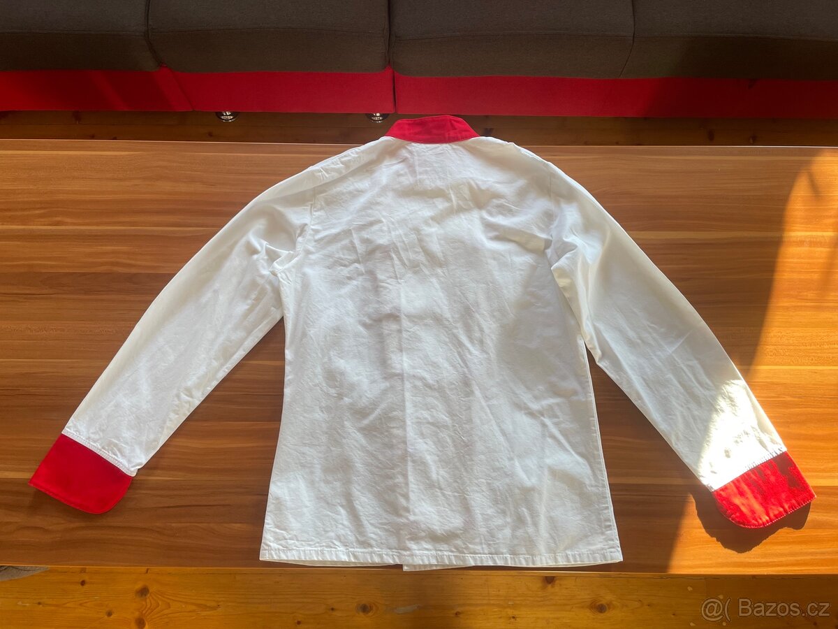 Bílý kuchařský rondon dvouřadý s červenou kombinací - 2