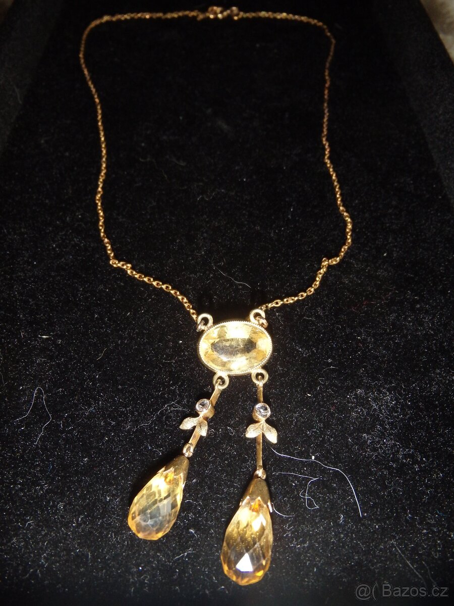 Zlatý 14K starožitný koliér s citríny. - 2