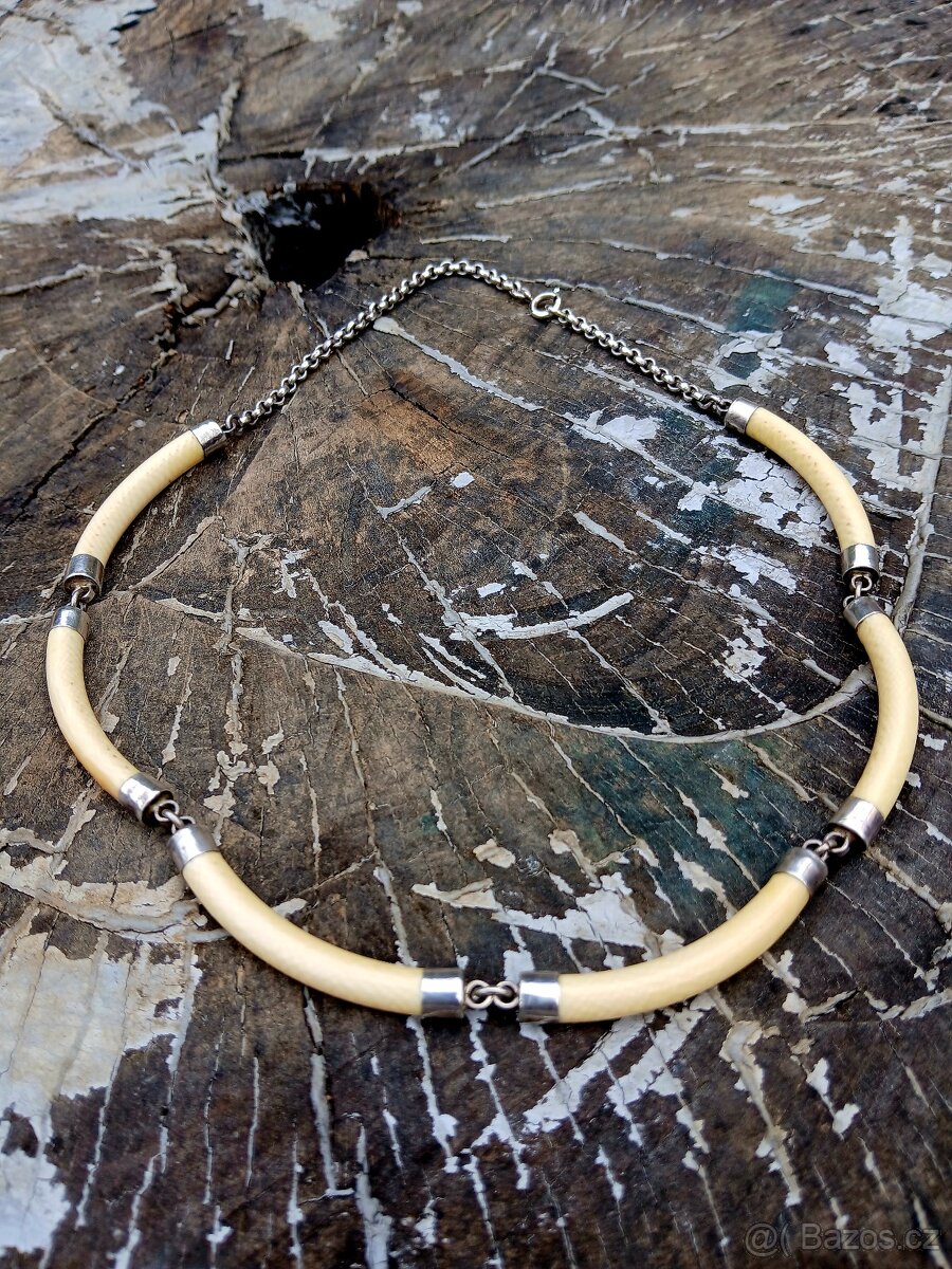 Náhrdelník slonovina + stříbro - 2