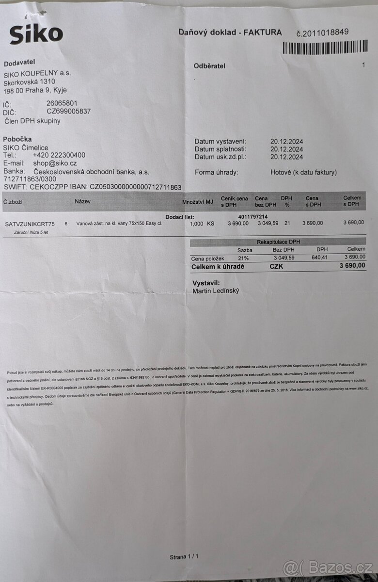 Vanová zástěna - 2