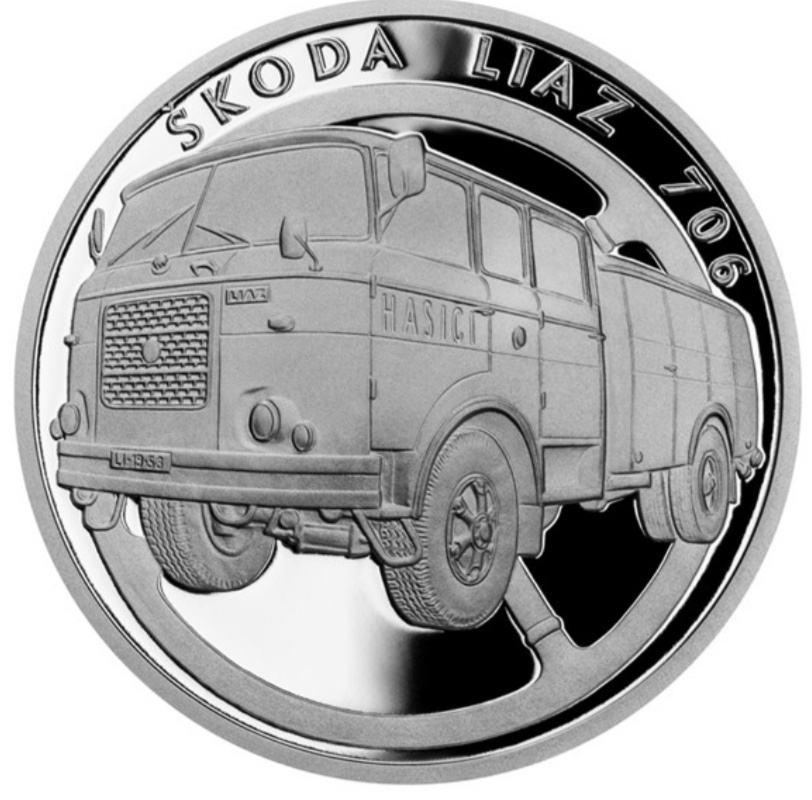 Stříbrná mince Na kolech - Nákladní automobil Škoda LIAZ 706 - 2
