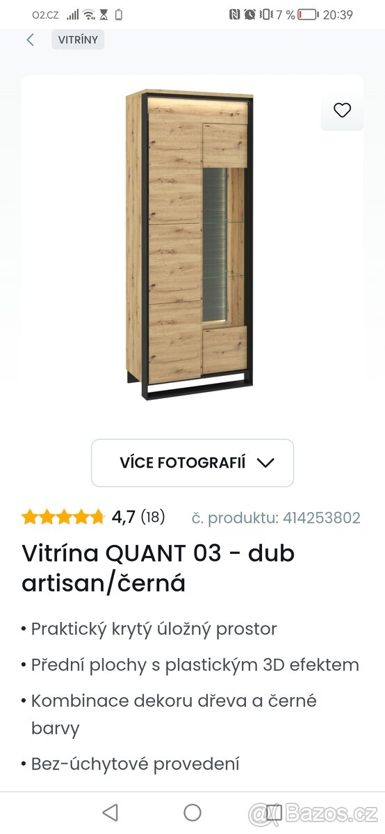 Prosklená vitrína Sconto. Dub artisan - 2