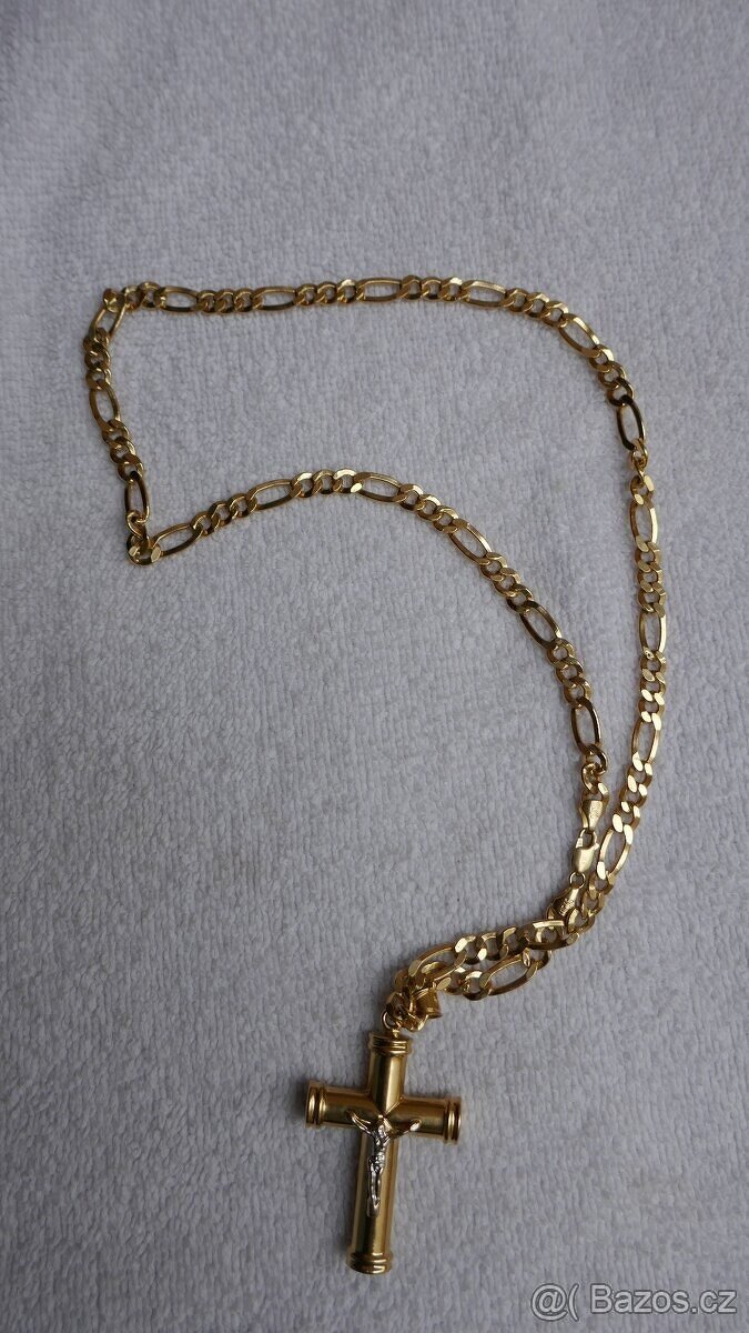 ZLATÝ ŘETĚZ FIGARO S KŘÍŽKEM 65.5CM//27G - 2