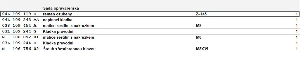 Rozvodová sada originál VW OE číslo 04L198119D - 2