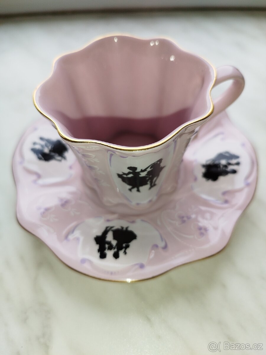 Růžové rokokové šálky s podšálky 2ks - 2