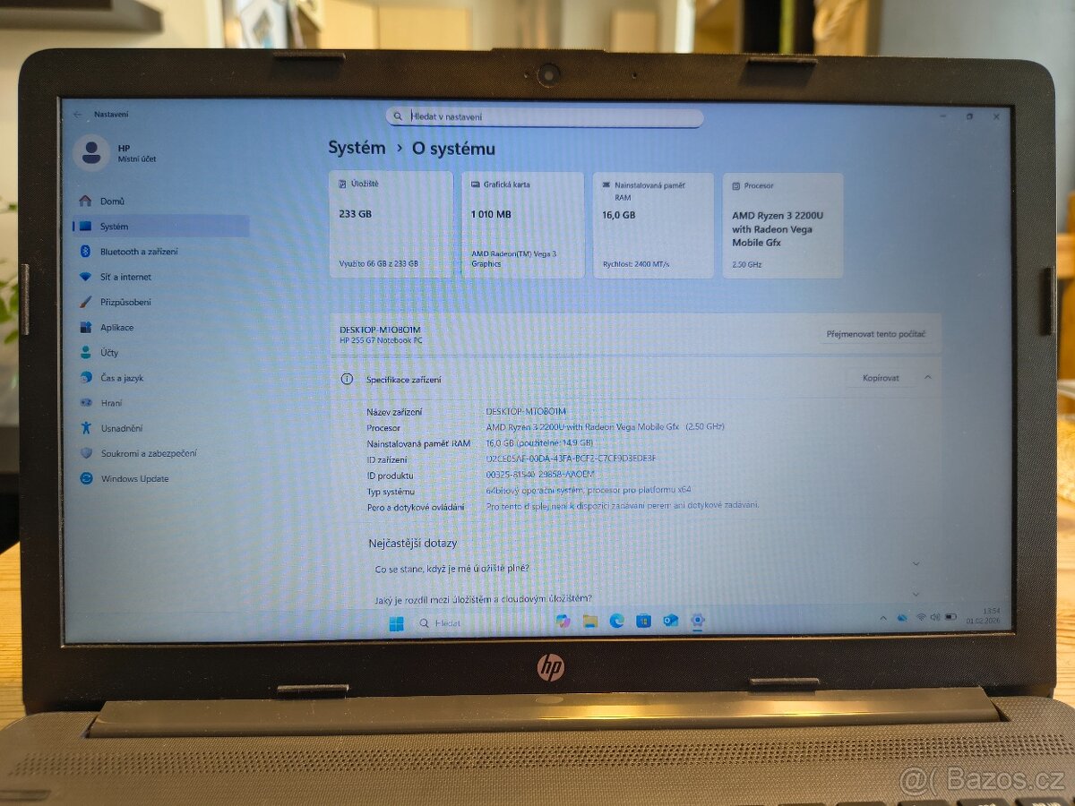 Prodám NB HP 255 G7 - 2