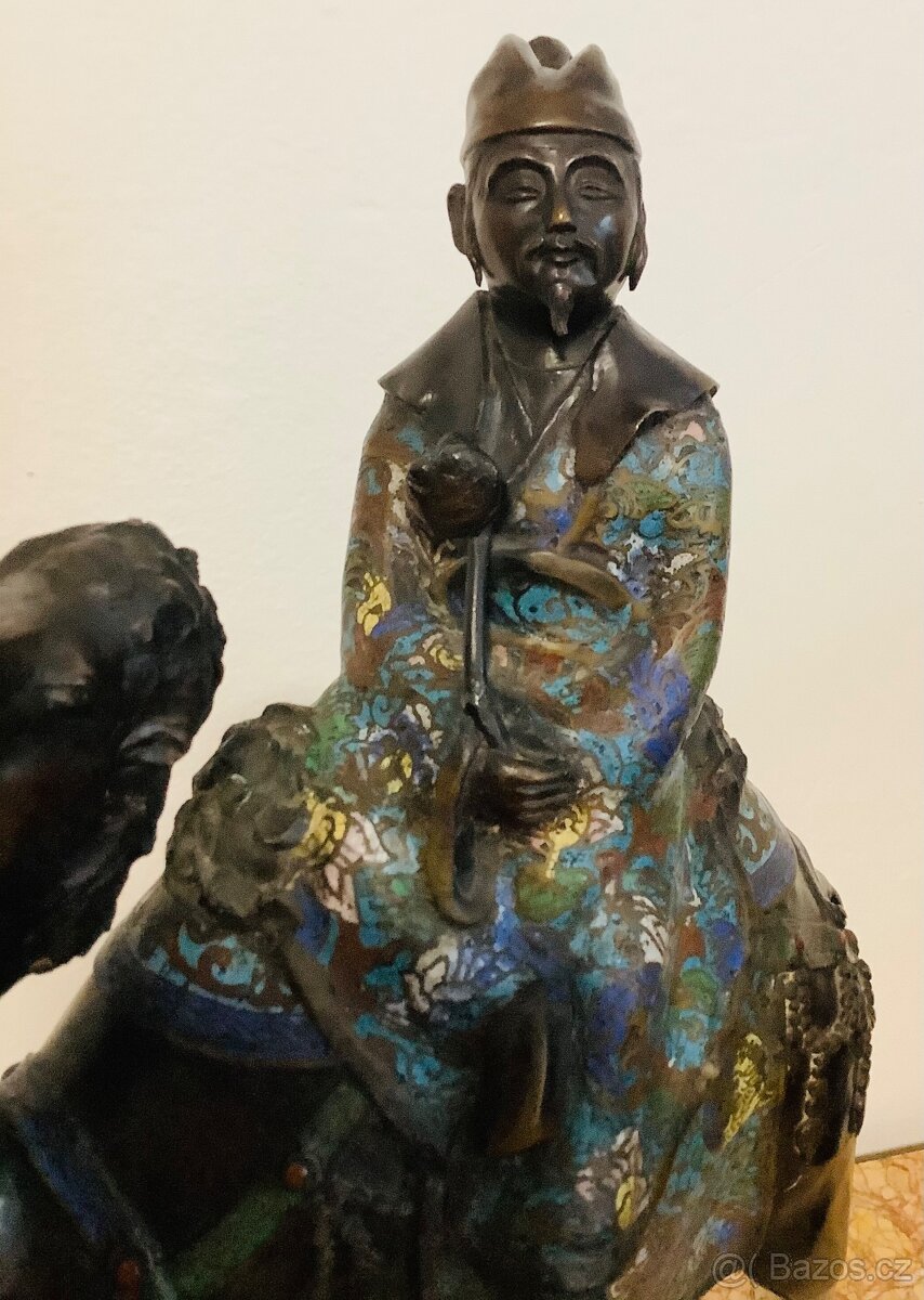 Starožitná bronzová socha Cloisonne Japonsko - 2
