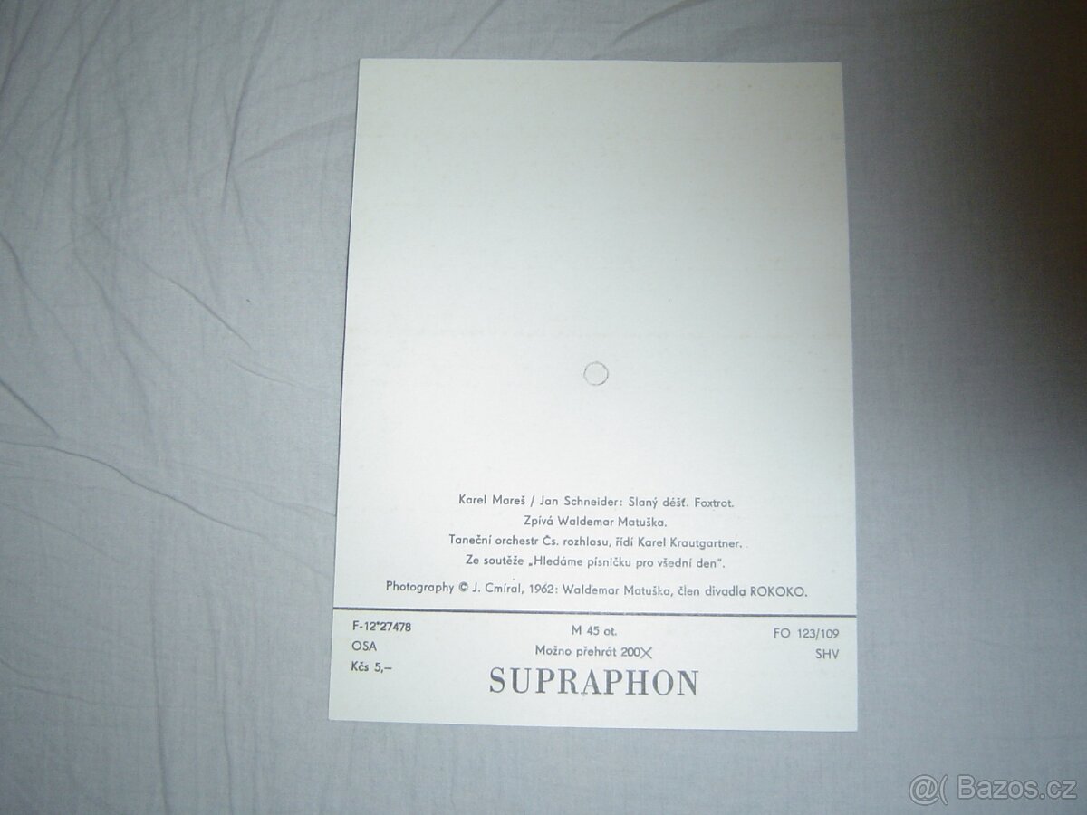 Retro gramofonová papírová deska pro sběratele-W. Matuška - 2