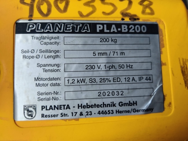 lanový naviják PLANETA - 200 kg - 70 m - 2