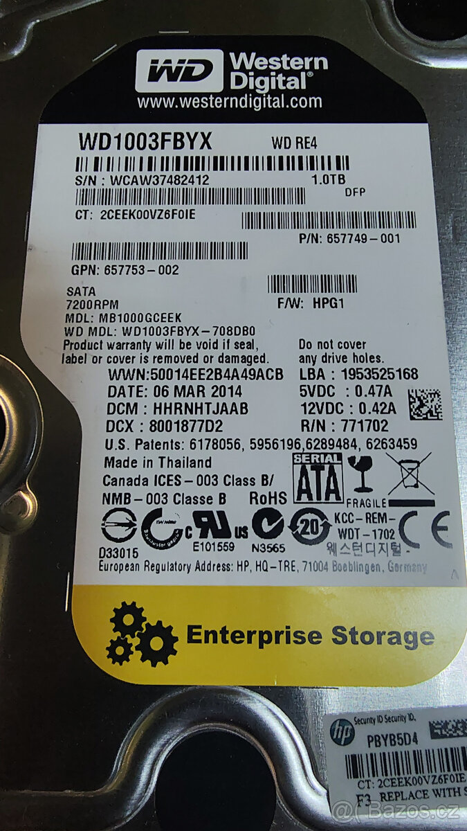 2ks HDD WD RE4 1TB - WD1003FBYX - 2