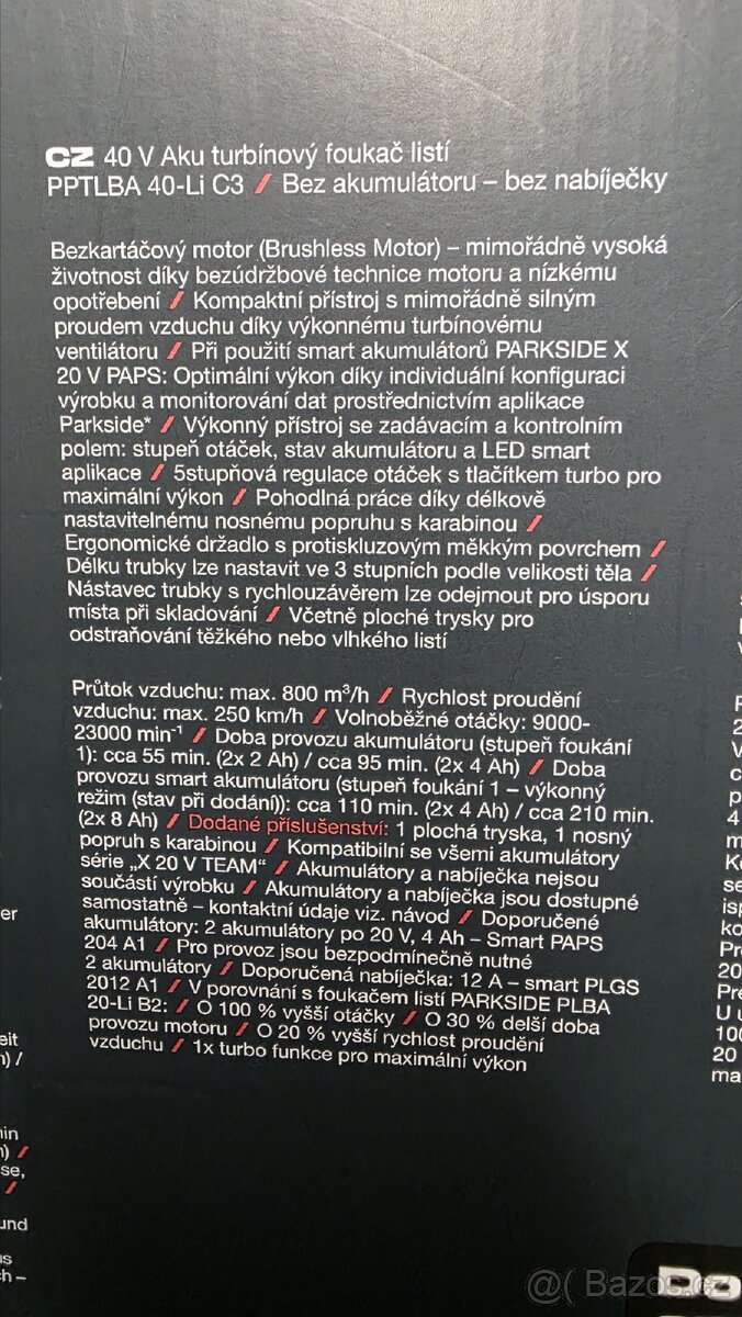 Aku foukač listí parkside performance - 2