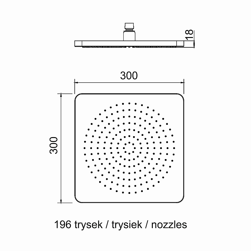 Hlavová sprcha mosazná, hranatá 30×30 cm, NOVÁ - 2