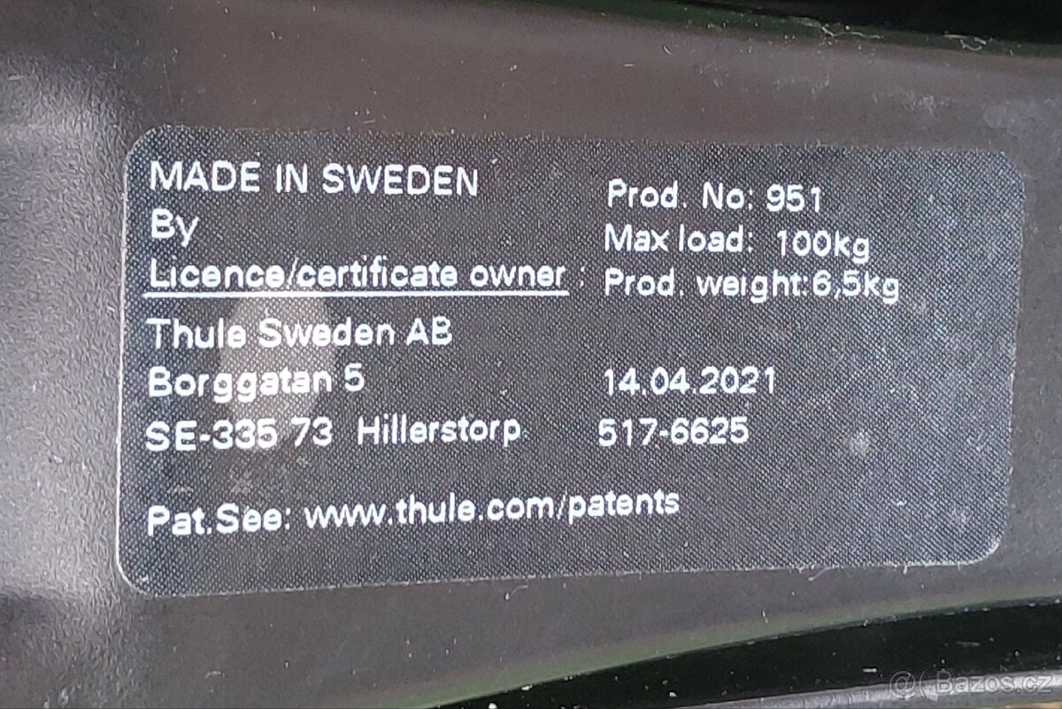 Thule 951 patky + střešní tyče - 2