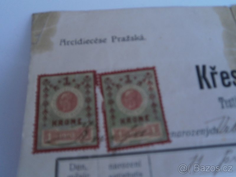 ARCIDIECÉSE PRAŽSKÁ KŘESTNÍ LIST . Kolky rok 1910 . - 2