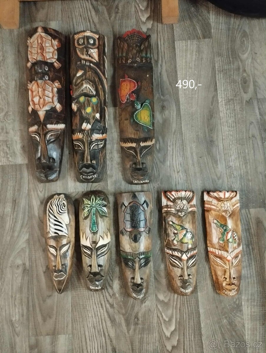 Ručně vyřezávané dřevěné sochy a masky ze Srí Lanky - 2