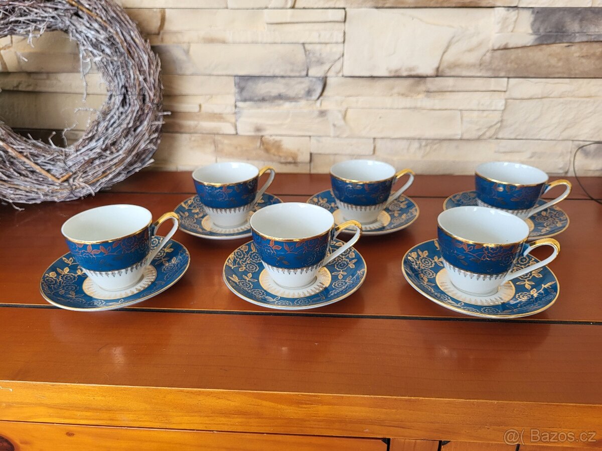SOUPRAVA KÁVOVÁ STAROŽITNÁ MODRO-ZLATÁ KRÁSNÁ - 2