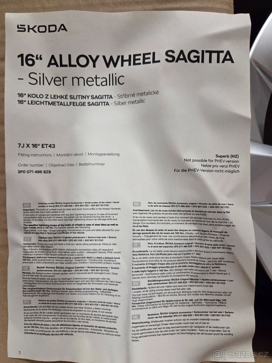 Nová originál alu kola Škoda Superb - 2