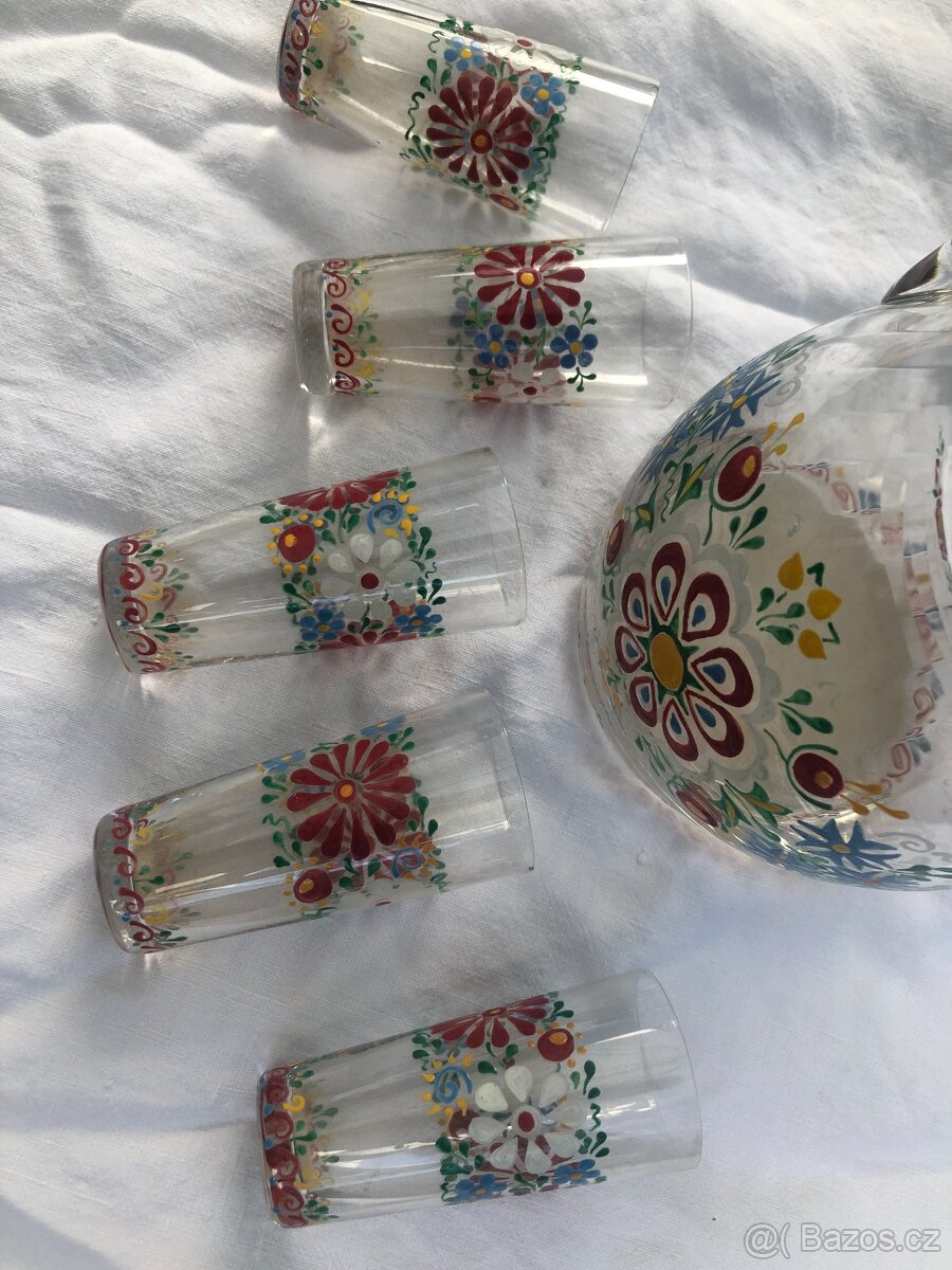 Staré malované skleničky se džbánkem - 2