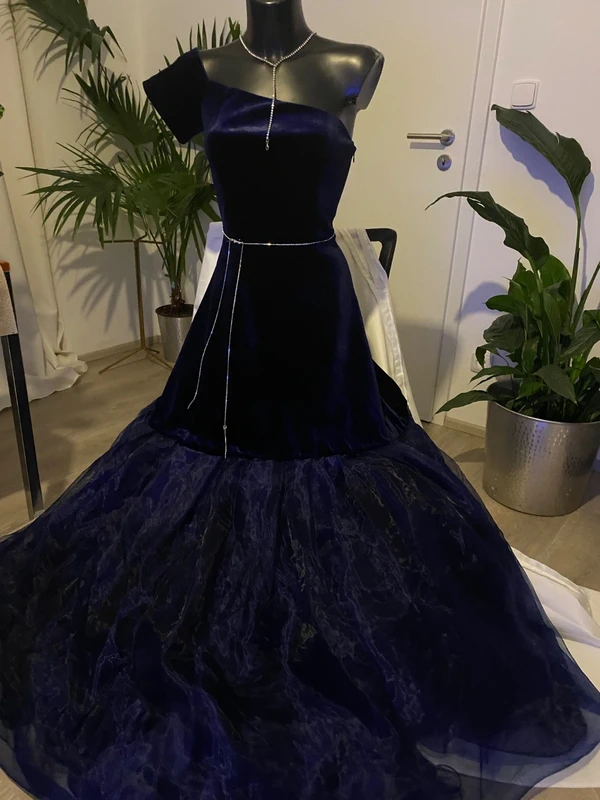 Maturitni sametove modre saty dlouhe tylove 38 - 2