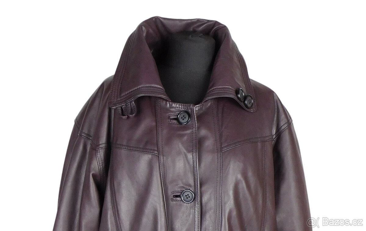 Kožený dámský temně fialový zateplený kabát XXXL - 2
