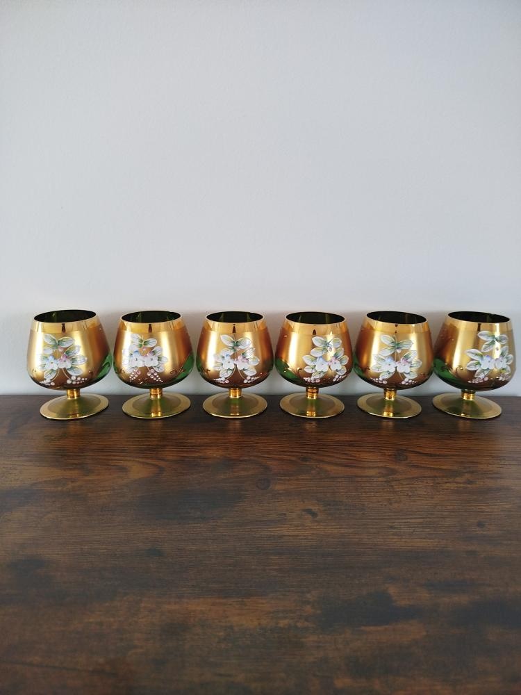 Napoleonky_sklo zelené , zlato + smalt, novoborské sklo - 2