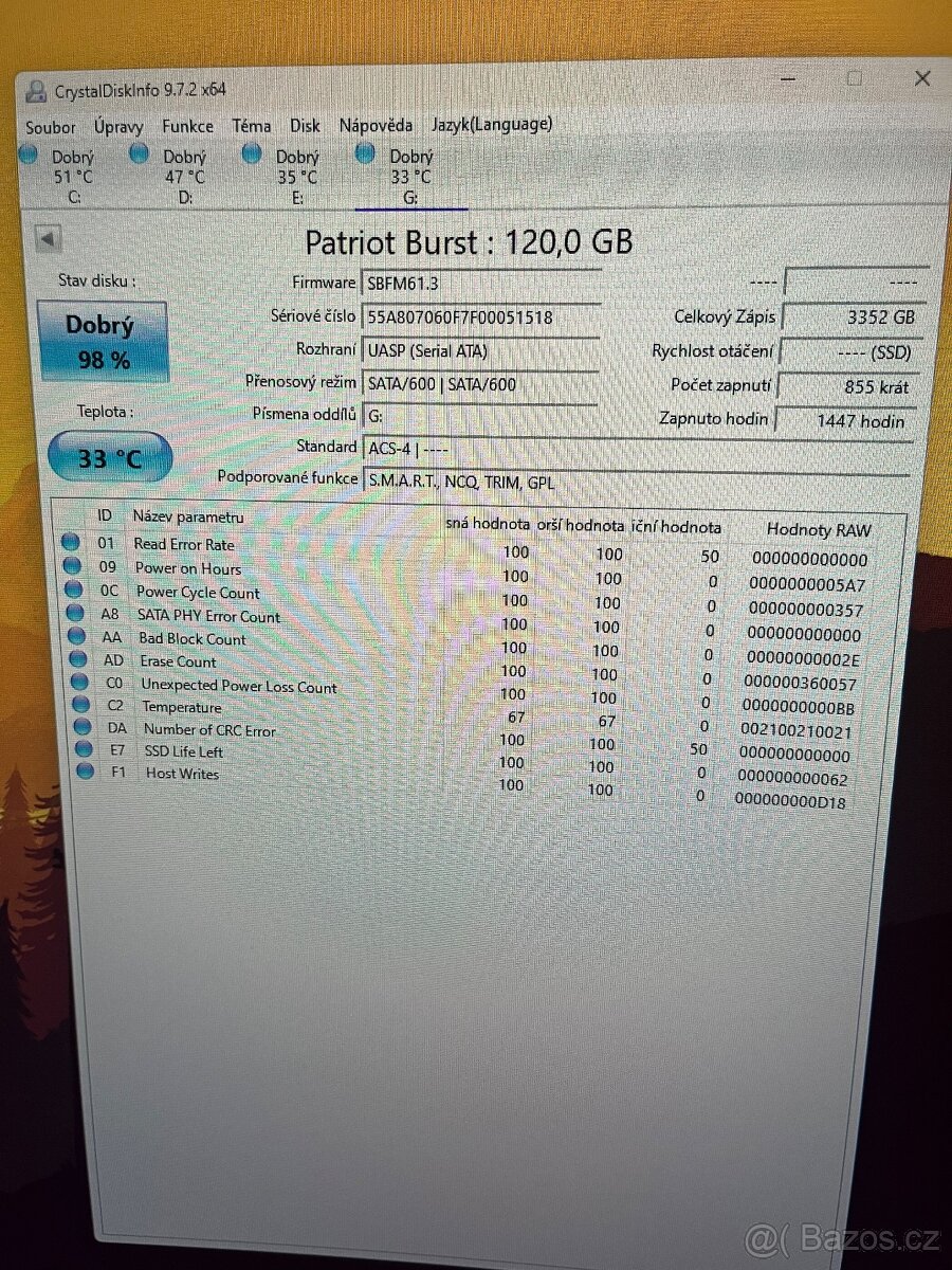 SSD disk 120GB Patriot Burst sata 98% - 2