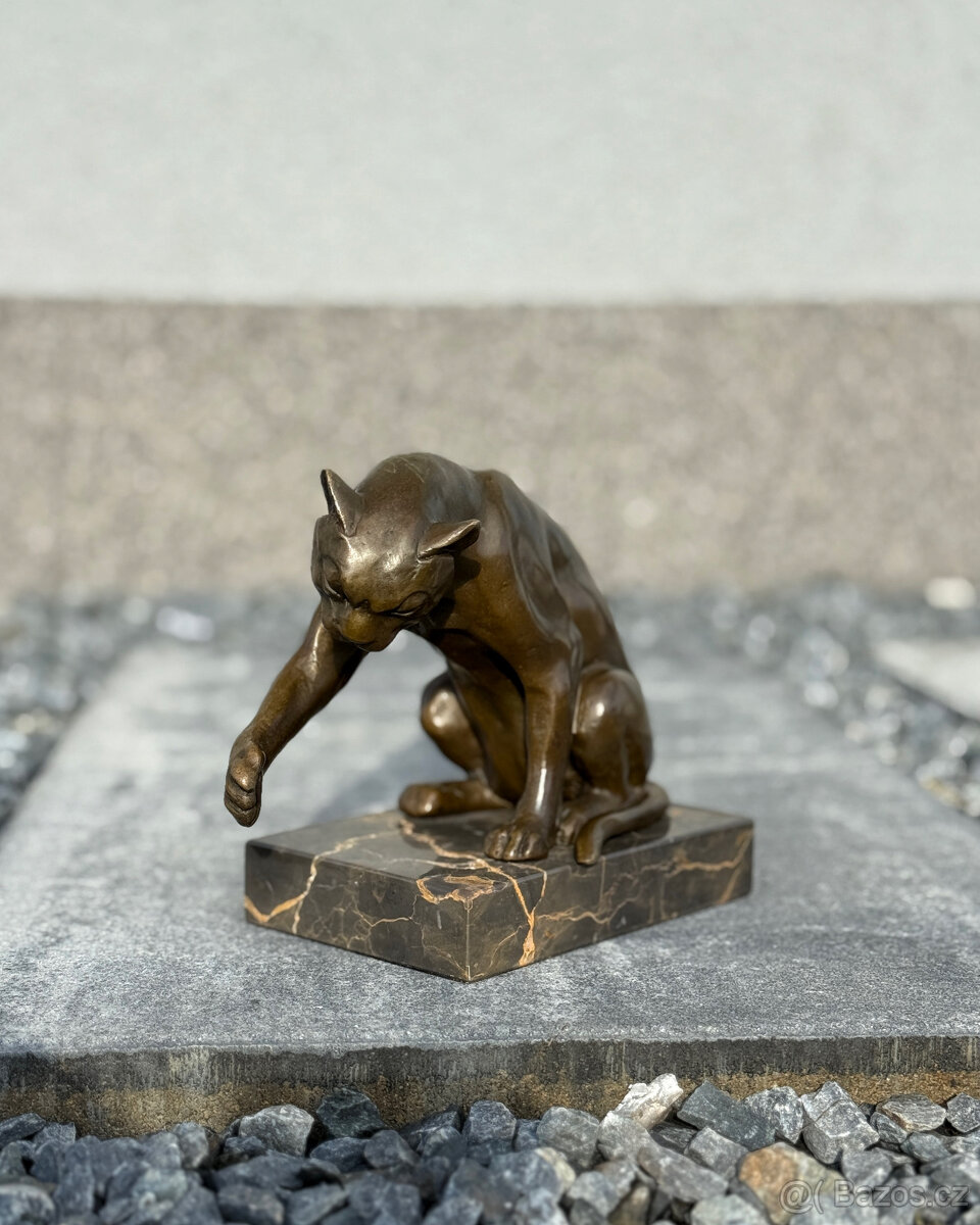 Bronzová socha Kočka hrající si luxusní dekorace dárek - 2