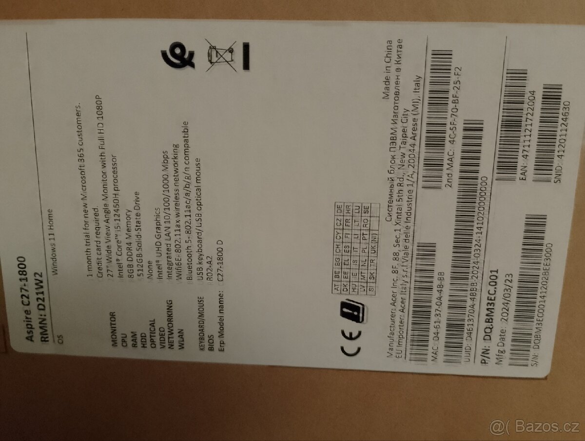 All in one PC Acer Aspire C27 1800 - 2