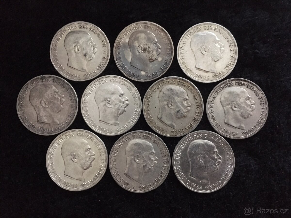 10 kusů stříbrných 2 korun RU F.J.I., mince Rakousko Uhersko - 2