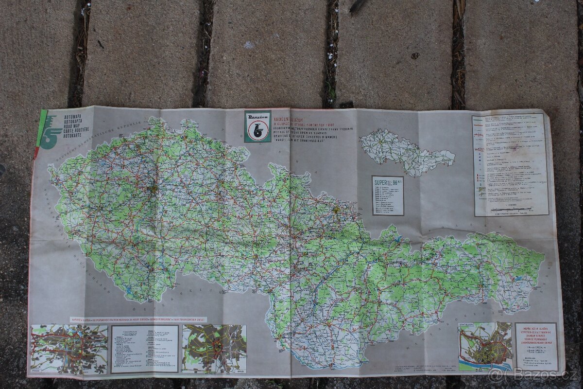 Mapa Benzína - Československo 1968 -unikát - 2