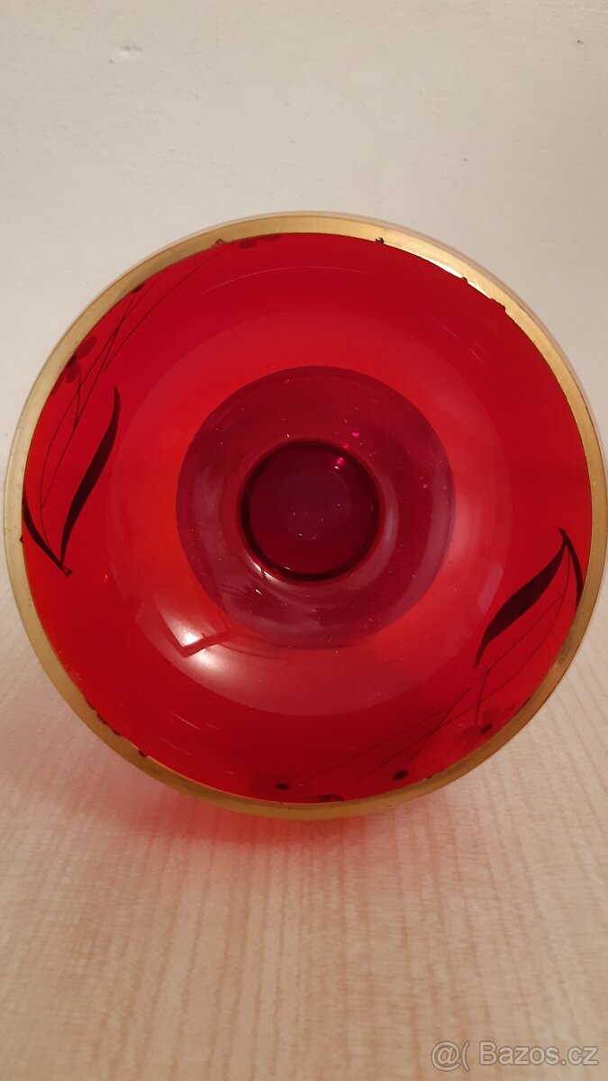 Starožitná malovaná rubínová mísa - 2