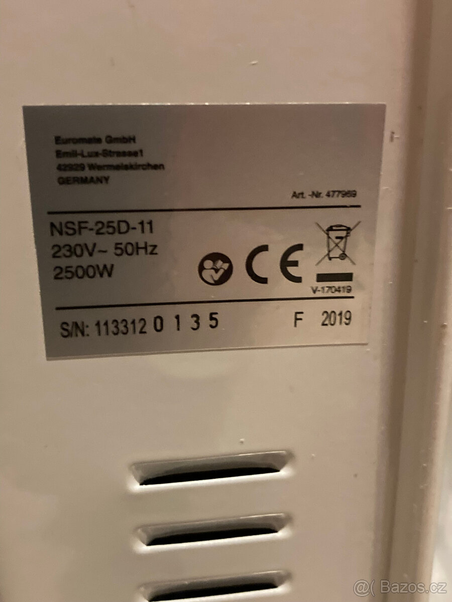 Olejový radiátor, bílý, 2500 W - 2