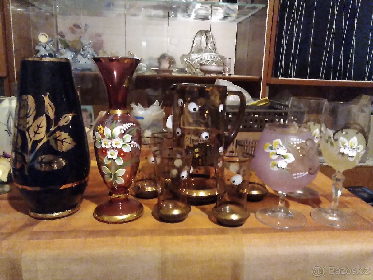 Sklo váza skleničky zdobene - 2