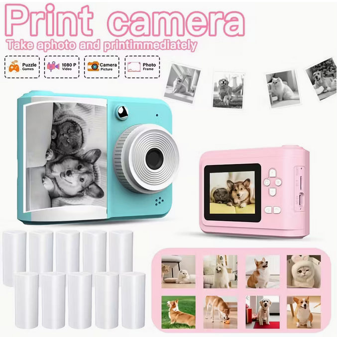 Digitální Fotoaparát s funkcí okamžitého tisku, RŮŽOVÝ - 2