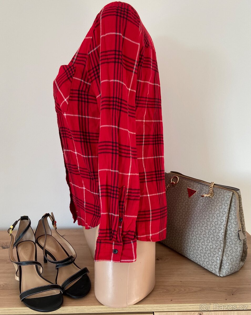 Červená kostkovaná košile H&M vel.34 100%bavlna - 2